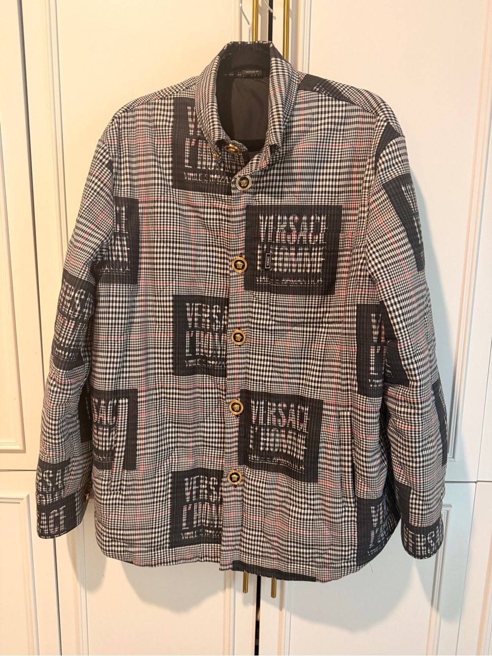 Versace Plaid Logo Button Jacket in Black, White, Pink 39A - Picture 2 of 3